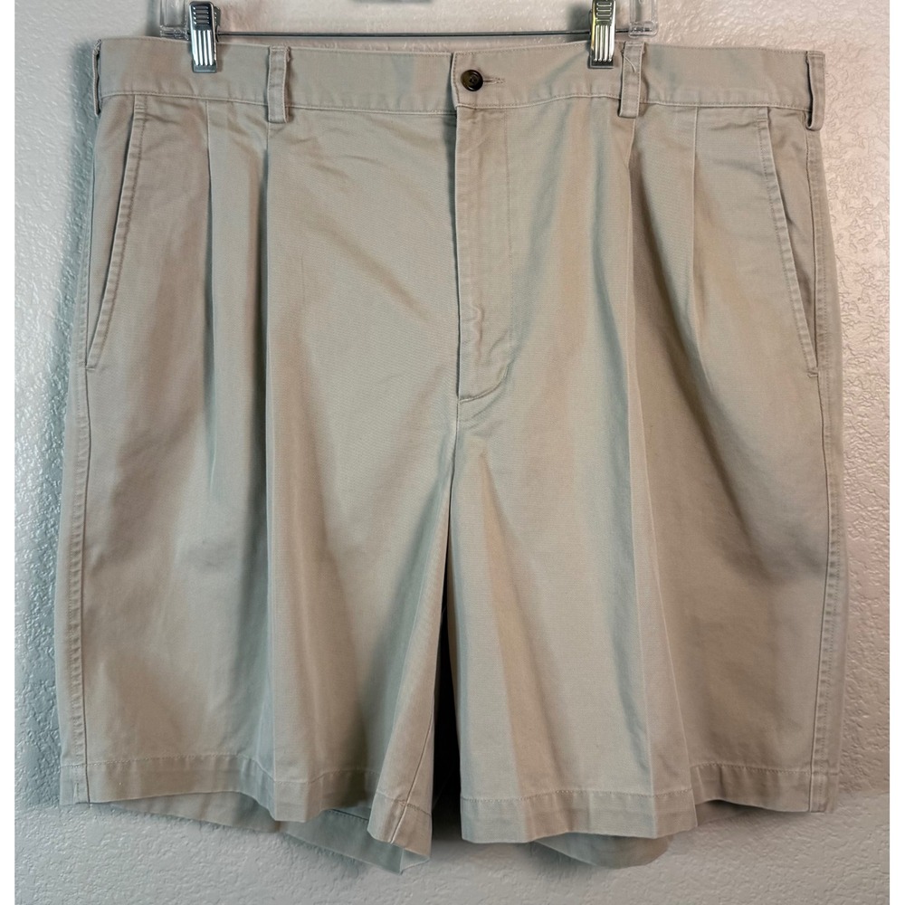 Nordstrom Mens 42 Shorts Khaki Pleated Smartcare Chino Cotton Tan Preppy Casual